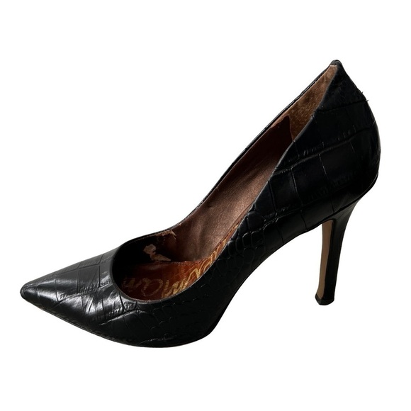 Sam Edelman Black Leather Croc Embossed Print High Heel Pumps Size 9 - Picture 1 of 10